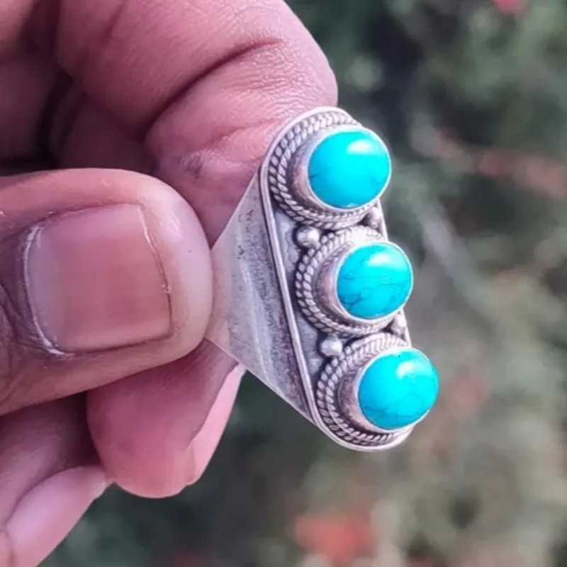 Vintage Bohemian Style Womens Copper RingCreative Oval Synthetic Turquoise Ring Perfect Jewelry Accessory for Holiday Parties 251031