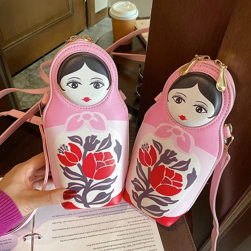 Creative Matryoshka Print Bag Women Crossbody Bags Women Fashion PU Leather Bag PhonePurses Bag Shoulder Bag Bolsas 251030