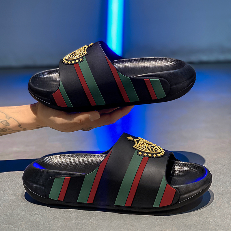 New unisex fashionable cool slippers in large outdoor thick soled height increasing soft soled comfortable slippers black beige