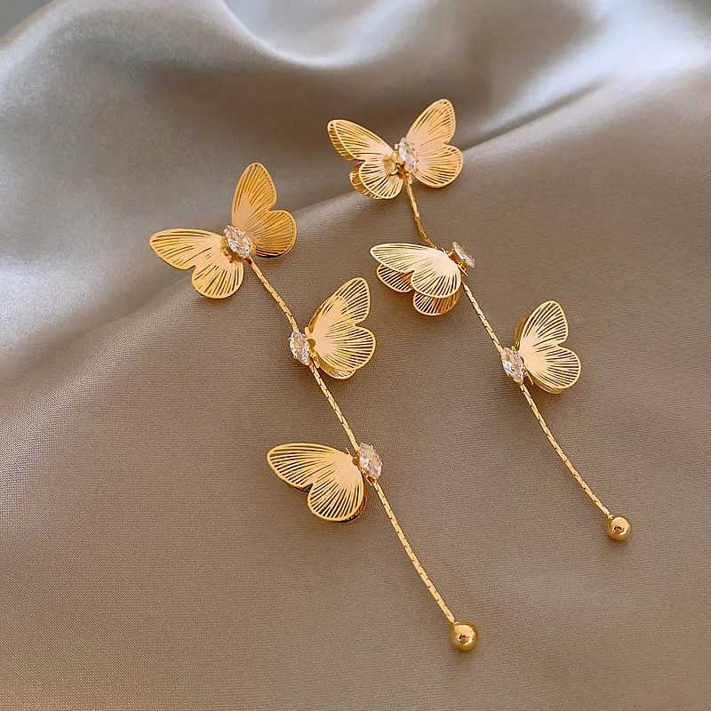 2025 New Arrival Korean Elegant Gold Color Butterfly Long Tassel Stud Earrings For Women Fashion Exquisite Metal Jewelry Gifts Y250401