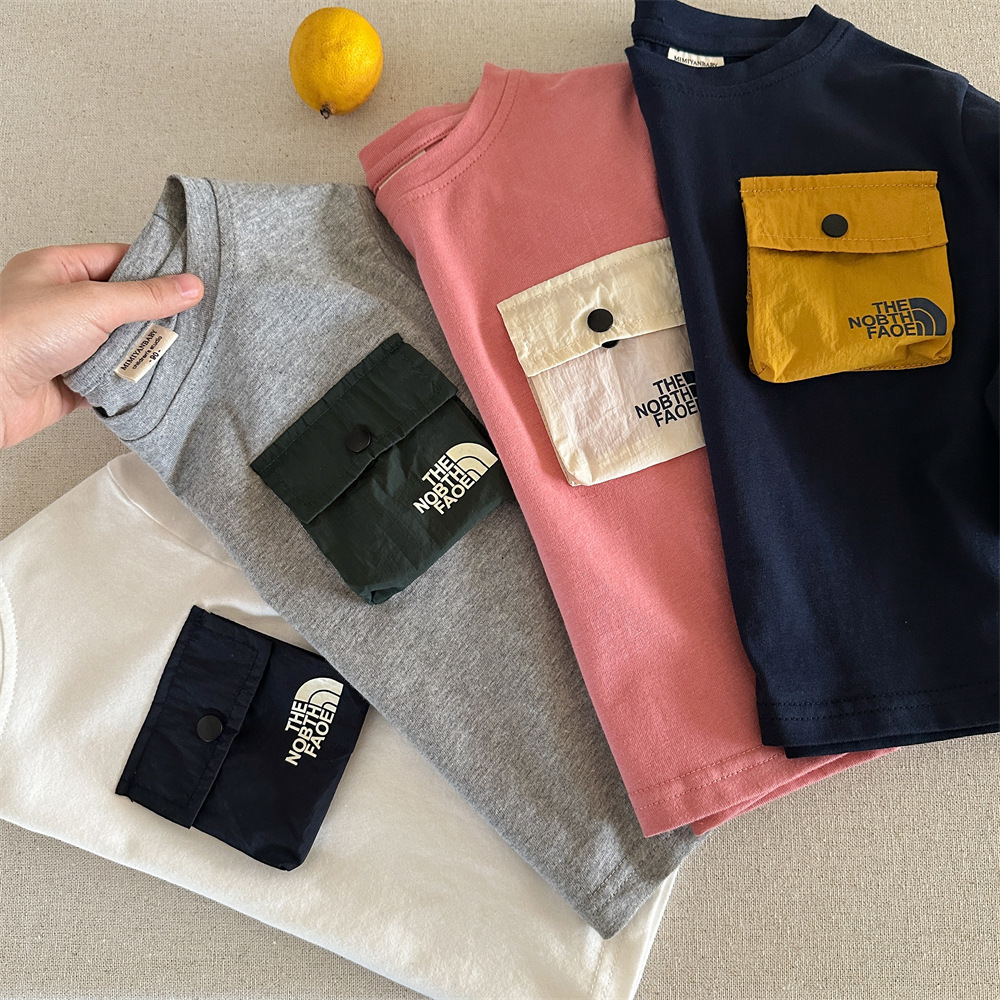 kids designer clothes 2025 New Kids Long Sleeve T-Shirt, 100% Cotton Solid Color Top with Pocket, Spring Autumn Casual Base Layer for Boys and Girls