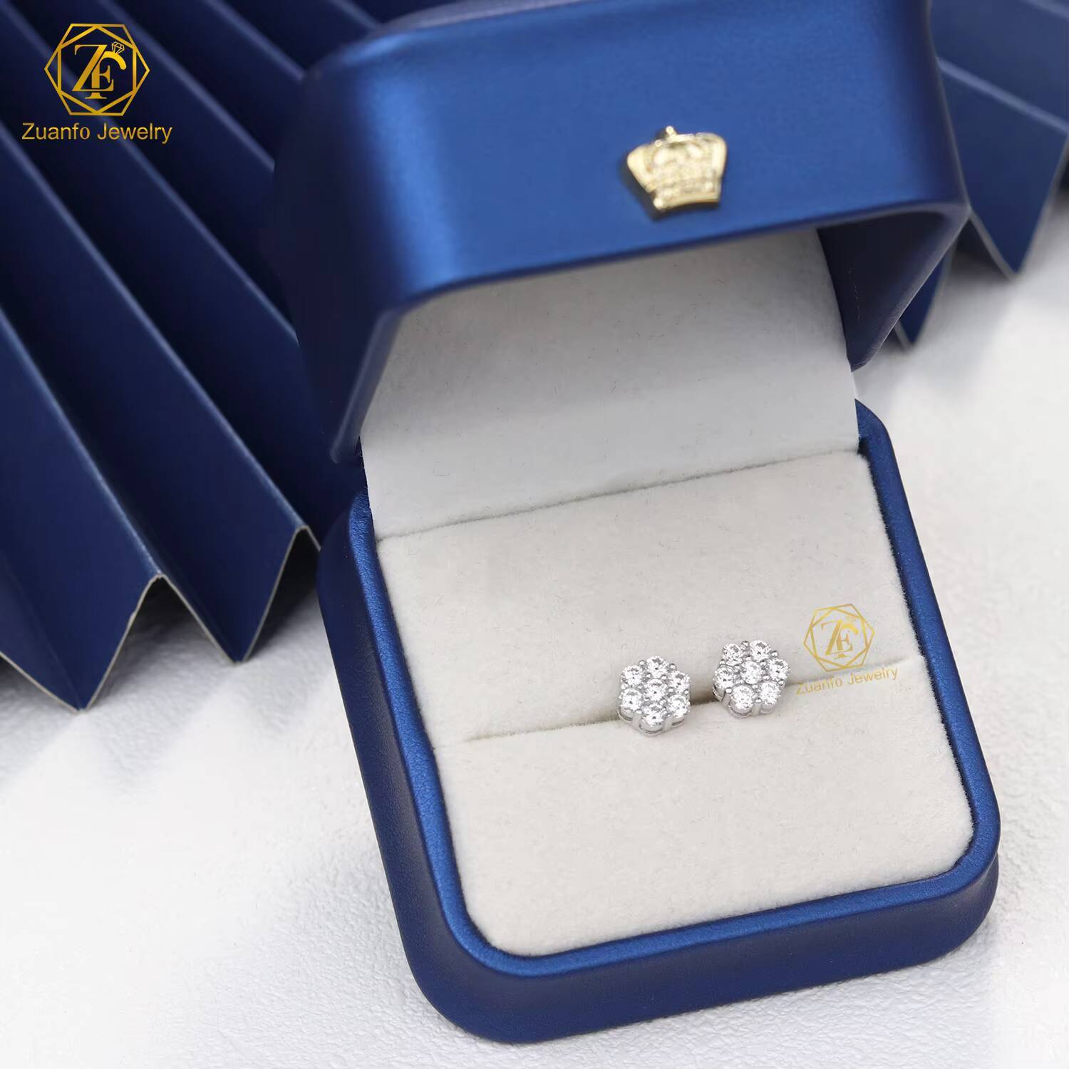 Hot Sale Pass Diamond Tester Round Vvs Moissanite Stud Earring 8mm Flower Hip Earrings Moissanite Jewelry for Men Women