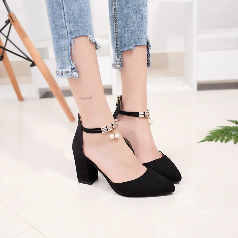 Womens Sandals Summer Thick Bottom High Heels Luxury Pearl Button Dress Beach Shoes Fashion Brand Designer 250402BJ - view 3