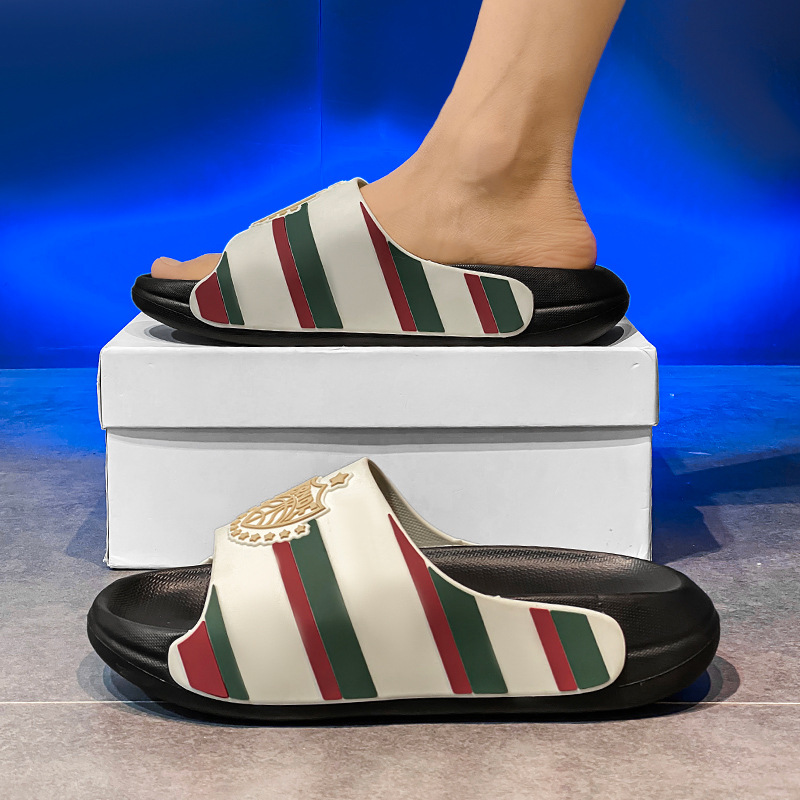 New unisex fashionable cool slippers in large outdoor thick soled height increasing soft soled comfortable slippers black beige