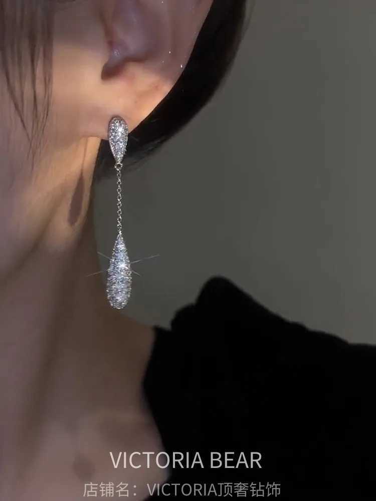 Korean New Design Fashion Jewelry Silver Plated Zircon Long Pendant Earrings Luxury Womens Party Accessories Y250401