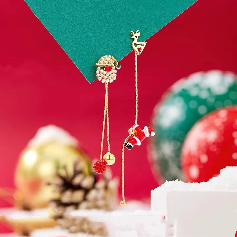 Moving Santa Claus Tassel Dangle Earrings For Women Christmas Tree Snowflake Asymmetric Long Chain Earring Year Jewelry Gift 251031