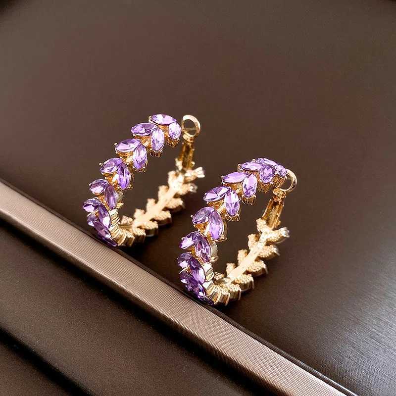 2025 New Arrival Light Luxury Elegant Purple Crystal Wheat Hoop Earrings For Women Fashion Sweet Metal Jewelry Accessories Gifts Y250401