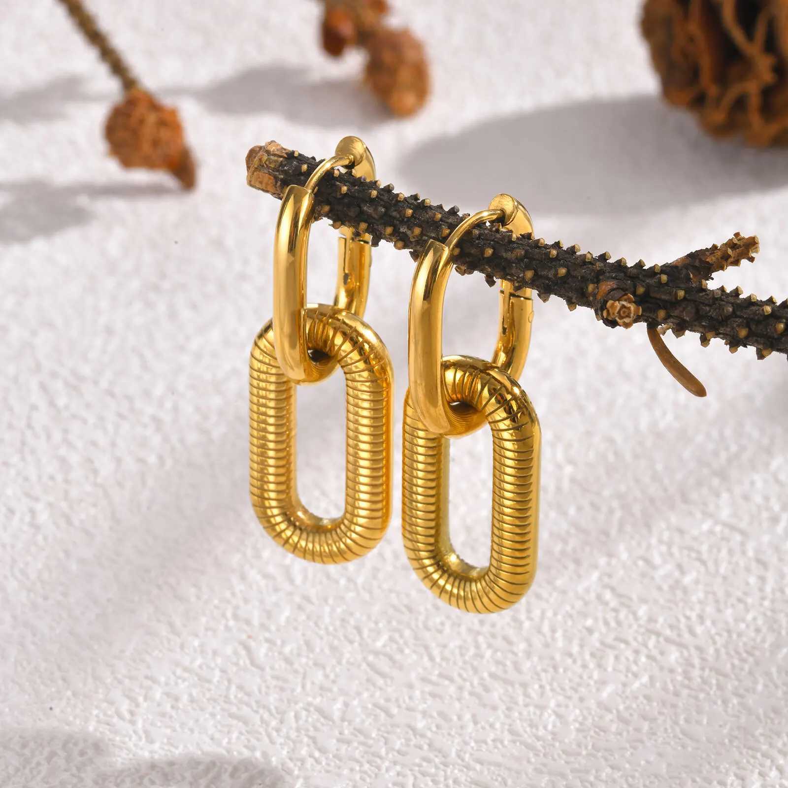 Vnox Womens Oval Ring Earrings 2-Ring Gold Elegant Fashion Earrings Stainless Steel Jewelry Womens Gift Y250401