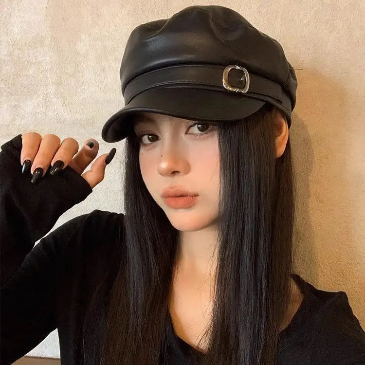 Womens PU Leather Beret Hat Vintage England Flat Top sboy Caps Outdoor Casual Visor Black Artist Fashion Painter Hat 251031