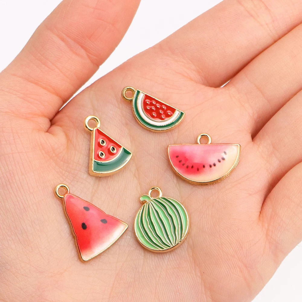 10pcs 5styles Watermelon Enamel Talisman Earrings Pendant Necklace Fruit DIY Bracelet Jewelry Making Summer Gift 250325