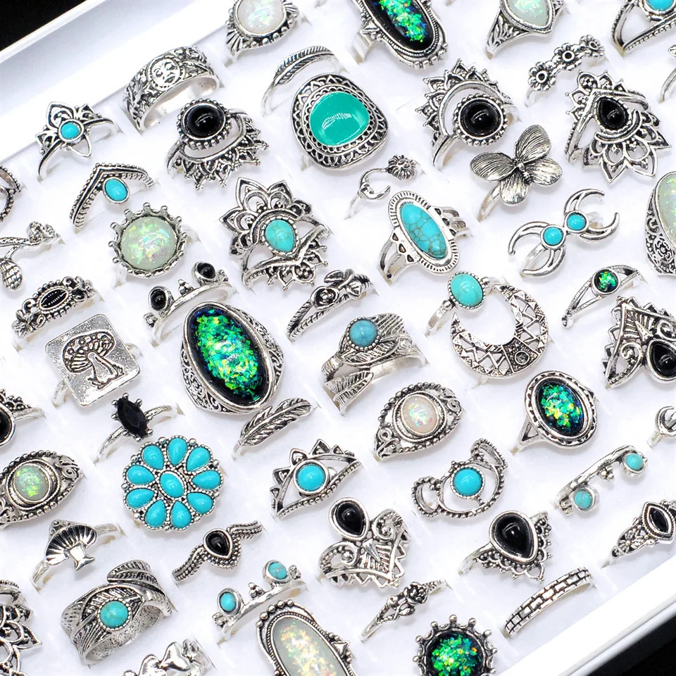 10203050Pieces Bohemian Turquoise Rings Set For Women Men Mix Style Vintage Blue Stone Finger Jewelry Party Gifts 251031