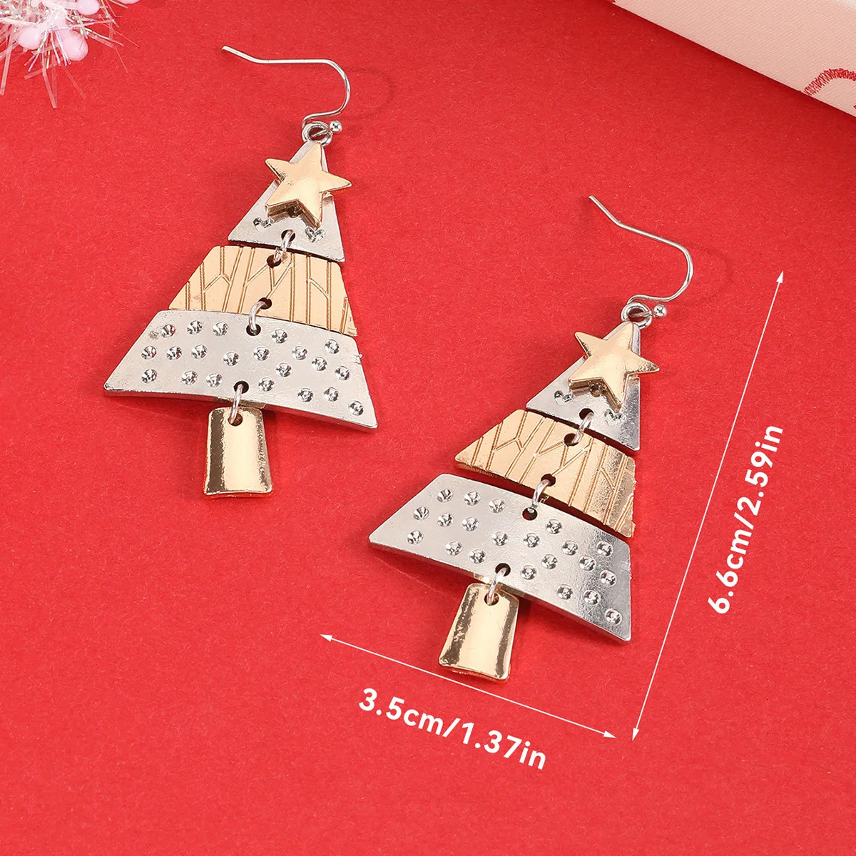 Gold and Silver Color Christmas Tree Earrings Metal Pendant Hoop Drop Earring for Women Ear Hook Fashion Party Accessories Gifts 251031