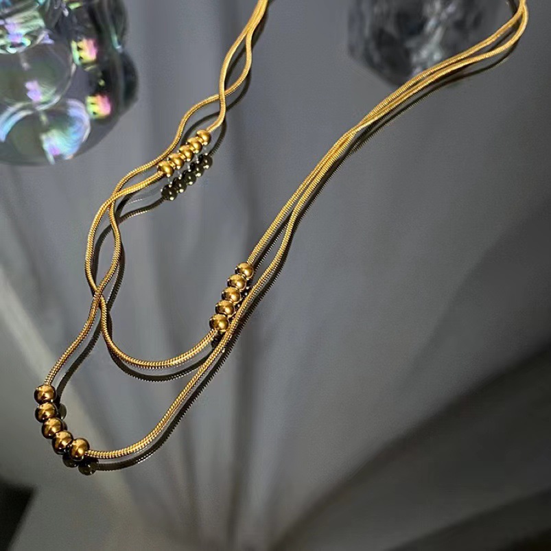 Modern Stackable Beaded Choker with Dual Layers of Elegance Stainless Steel Women's Neckwear