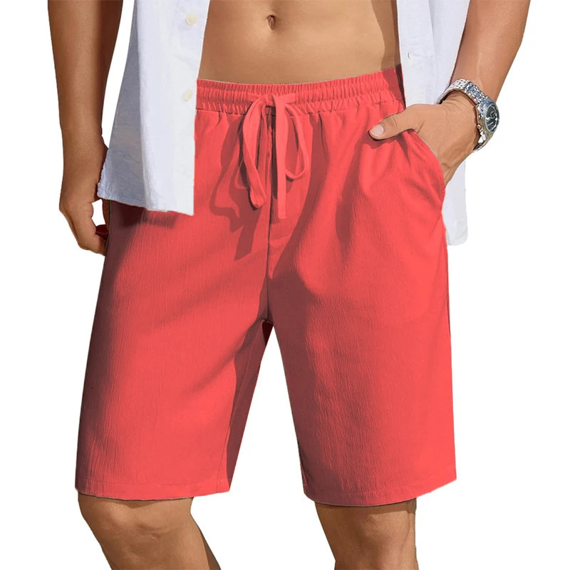 Summer mens casual breathable shorts elastic waist brushed beach cotton lightweight quick drying streetwear 250402m