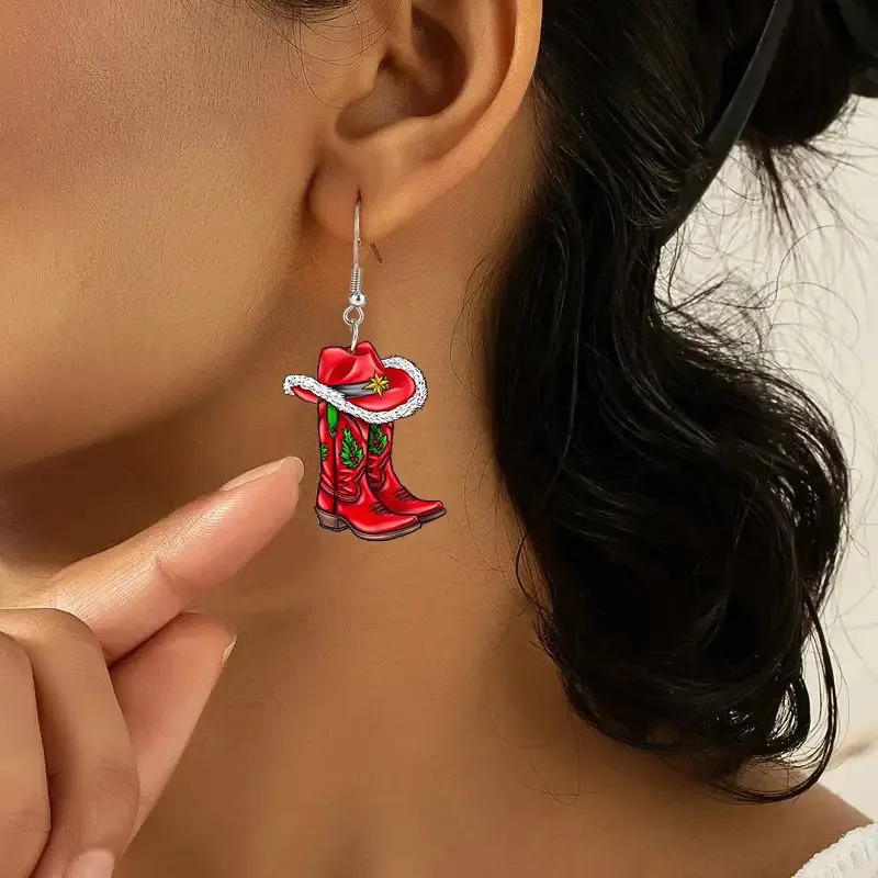 Creative Merry Christmas Fashion Cowboy Boots Dangle Earrings for Women Acrylic Flat Earring Jewelry Party Accessories Gifts 251031
