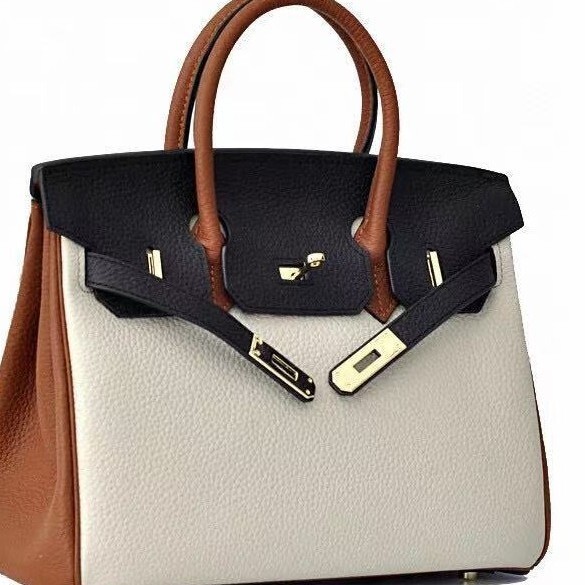 2025 new top-level cowhide lychee color blocked bag, high-end large capacity designer women's shoulder bag