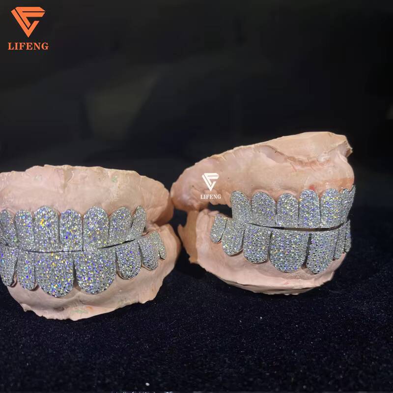 Lifeng Custom Perm Cut VVS Moissanite Grillz Hip Hop HoneyComb Pass Diamond Tester Sterling Silver Teeth Grillz Jewelry