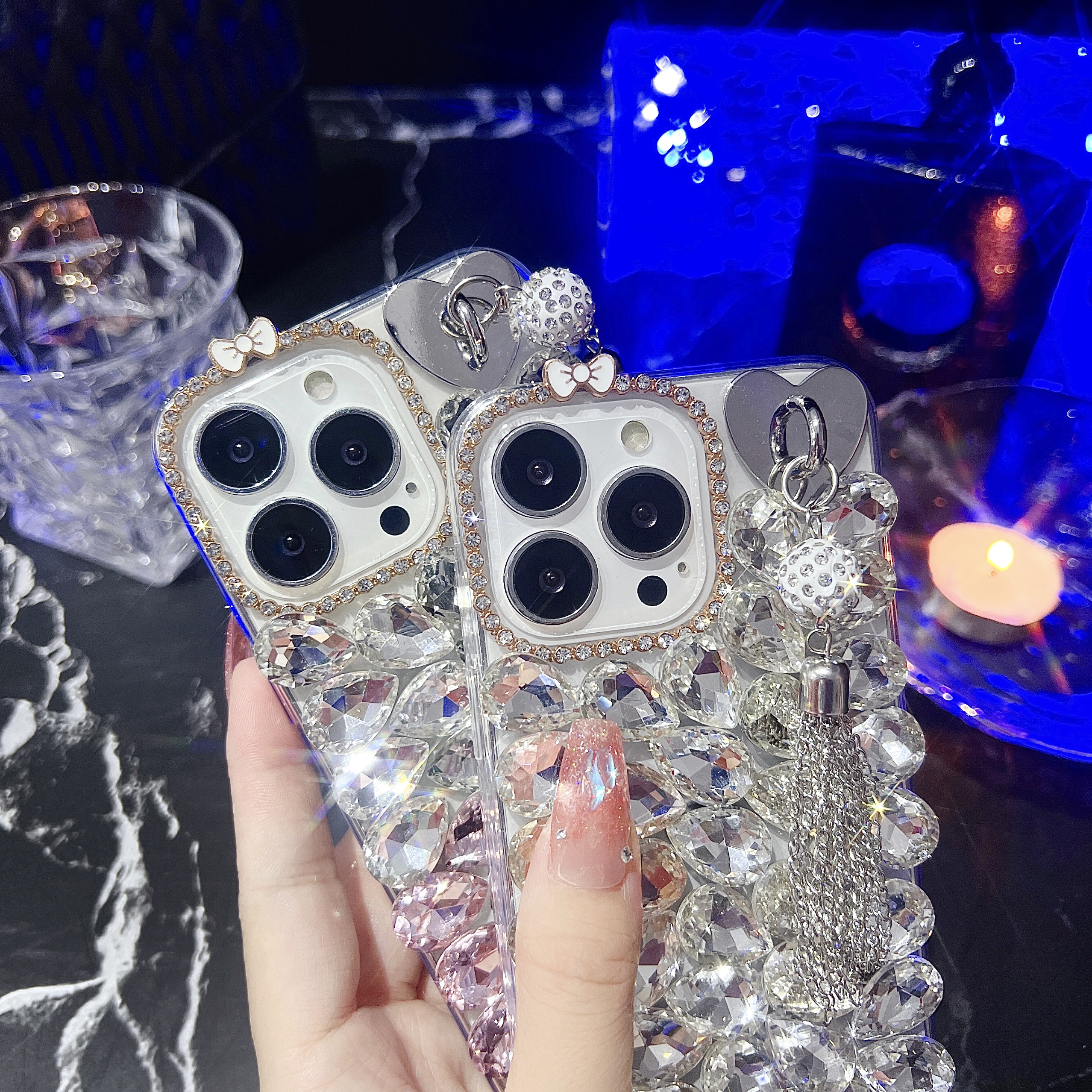 16E 3D Rhinestone Cases For Iphone 16 15 Plus 14 Pro Max 13 12 11 Samsung S25 Edge S24 FE Ultra S23 Soft TPU Luxury Crystal Bling Diamond Bow Cute Lov