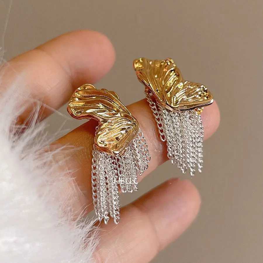 Light Luxury Elegant Retro Gold Color Butterfly Irregular Tassel Dangle Earrings For Women Fashion Elegant Metal Jewelry Party Y250401