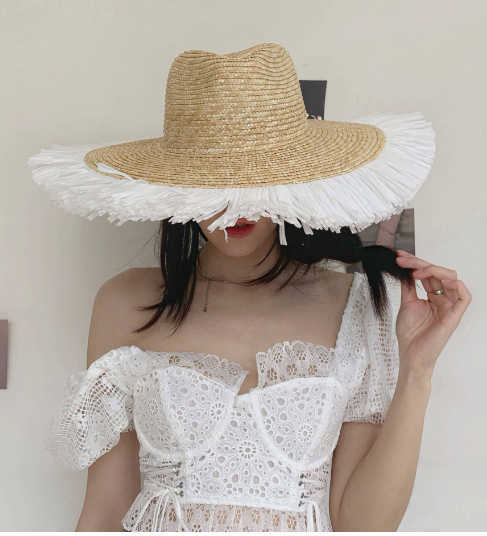 Spring/summer Straw jazz top straw hat Lady hair beard edge seaside beach hat net red face sunscreen sun hat Party Travel Gentleman Hat 56-58CM Sombre