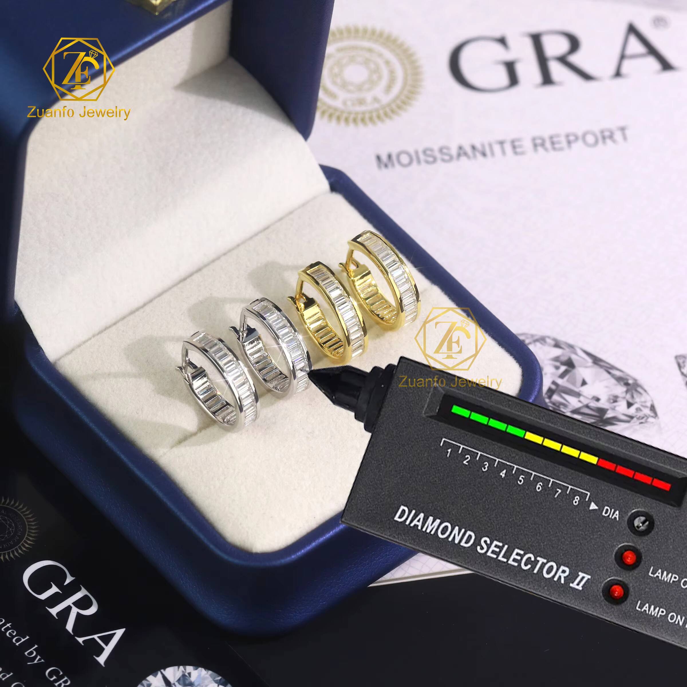 925 Silver Hoop Earring Iced Out D VVS Baguette Cut Shape Bezel Setting Men Moissanite Earrings