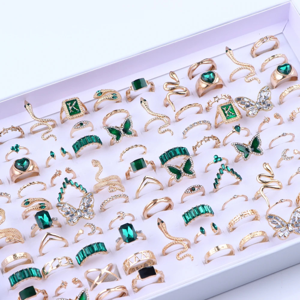 10203050100PcsLot Retro Punk Bohemian Rhinestone Carve Rings For Women Mix Style Jewelry Party Gifts Accessories Wholesale 251031