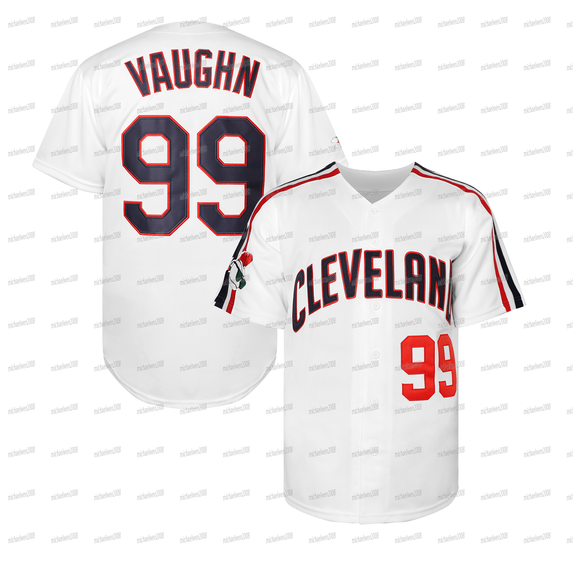 In stock Men's 99 Ricky Vaughn 7 LOFTON 19 Bob Feller Retro Baseball Jersey Stitched Embroidered Polyester Retro Classic Letter Number Movie Jers