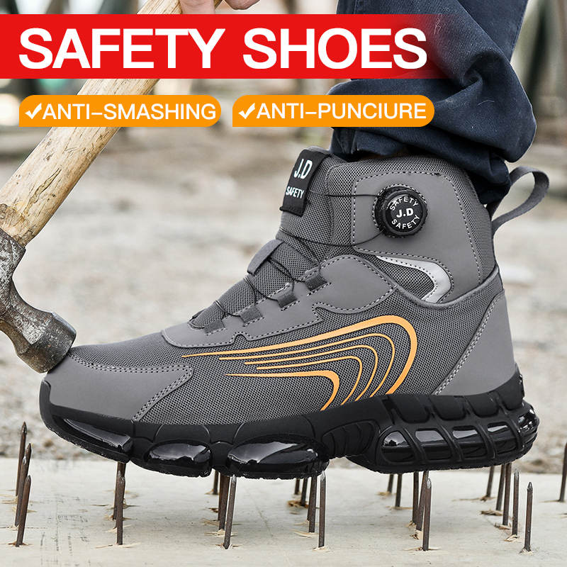 Men's High-top Safety Shoes with Steel Toe Cap - Anti-Puncture Waterproof Work Boots for Motorcycle Riding