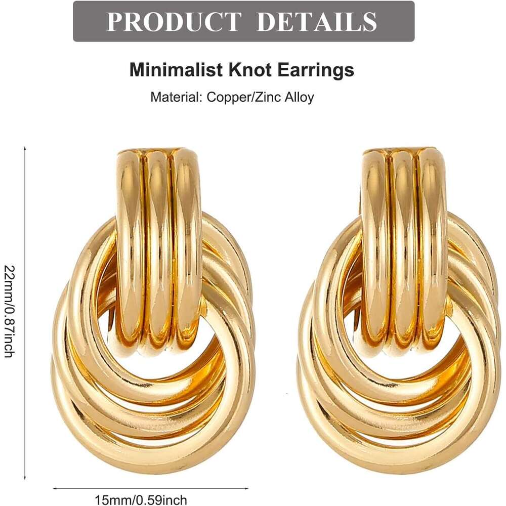 Trendy Gold Knot Heart for Women Colored Drop Dangle Statement Earrings Chunky k Earring Jewelry