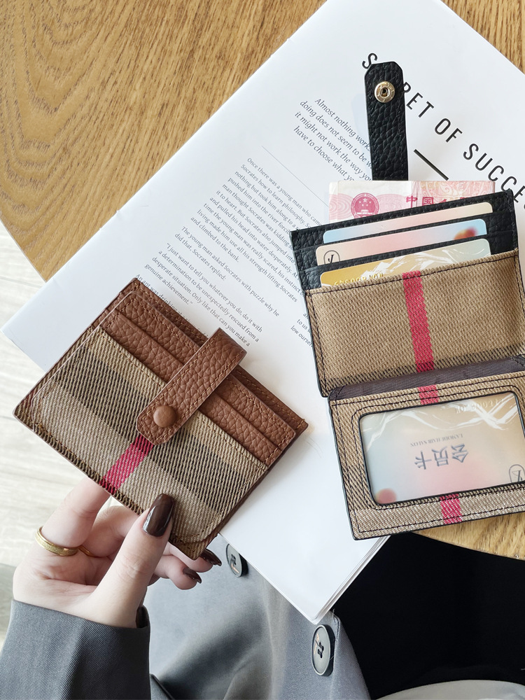 Free Shipping Luxury Card Holders Women's Genuine Leather Slim Card Holder, Multi Slot Wallet with ID Window, Color Block Mini Zip Around Coin Pu