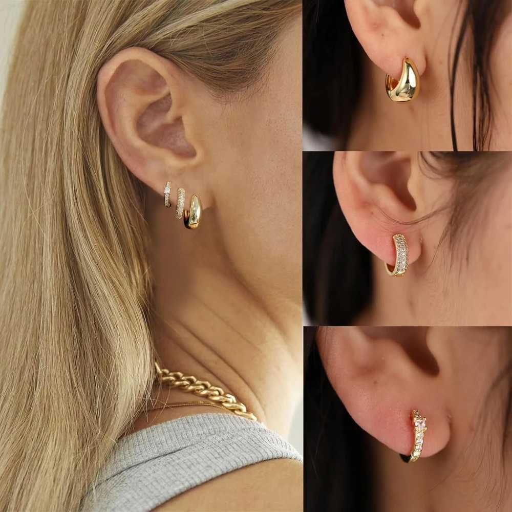3 pairs/set of 18K gold-plated thick hoop earrings suitable for women CZ zircon stackable cartoon little Hatch earrings jewelry girl gift Y250401