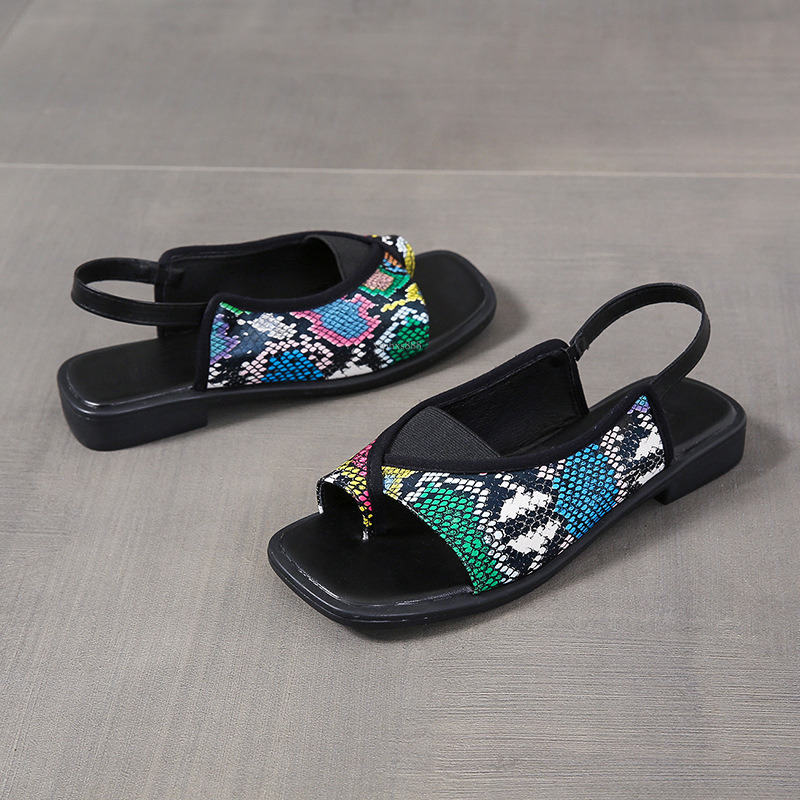 New Designer Sandals With Free Shipping Large Size Flat For Women Square Toe Casual Elastic Roman Sandals