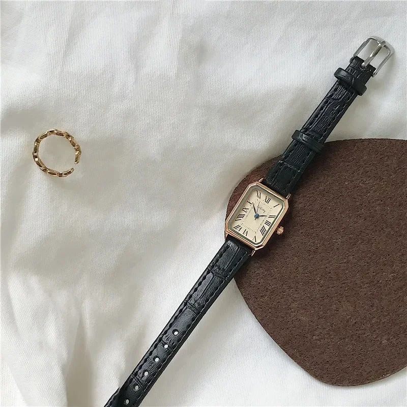 Retro Watches Classic Casual Quartz Dial Leather Strap Band Rectangle Clock Fashionable Wrist Watches for Women 251031