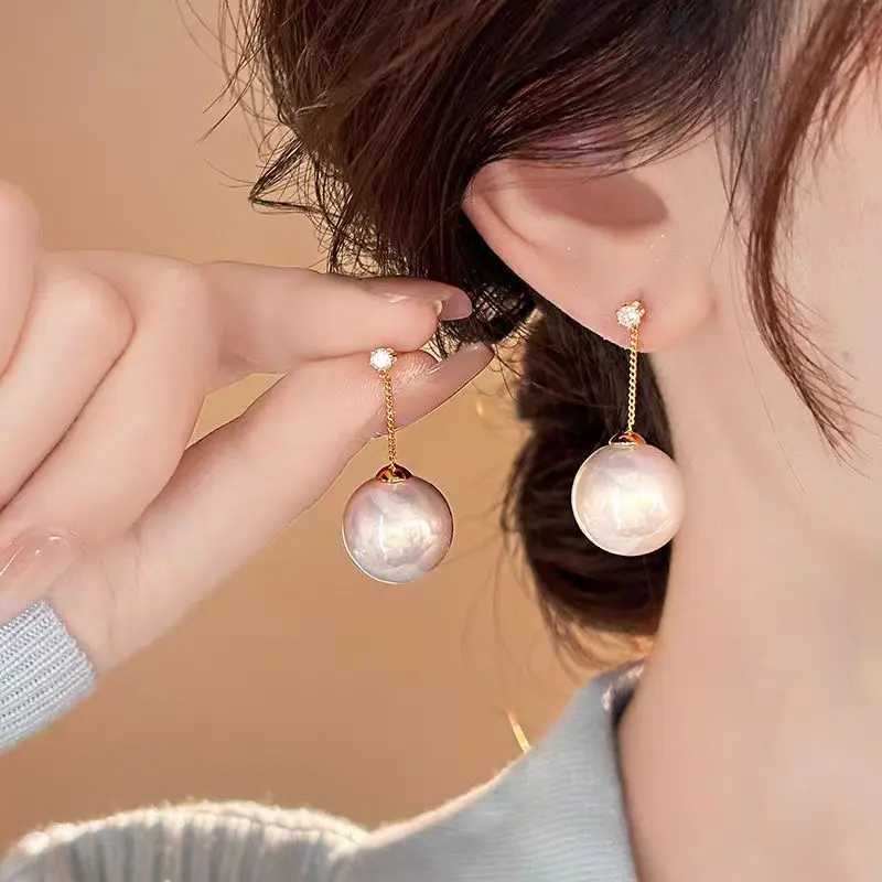 Korean Style Light Luxury Simple Long Imitation Pearl Dangle Earrings For Women Fashion Sweet Crystal Jewelry Party Gifts Y250401