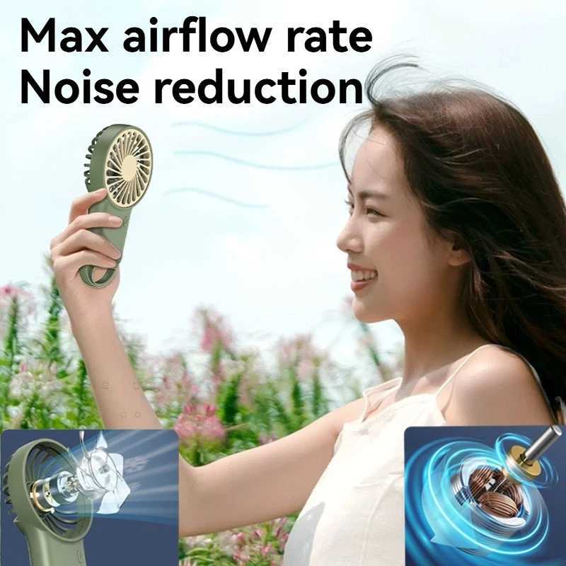 New foldable handheld USB rechargeable mini fan cartoon design with hook for outdoor home office use in mountainous areasXJ250402