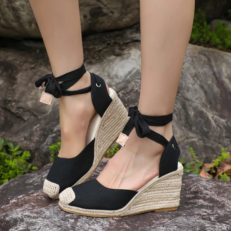 Wedge shaped womens shoes slip on closed toe Espadrille platform summer sandals De Mujer Zapato 250402BJ - view 4