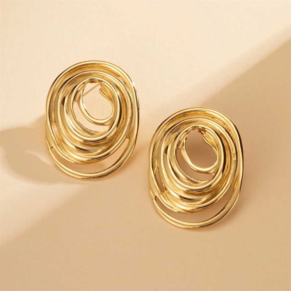 Stainless steel oval wire stud earrings Exaggerated Gold Color Party earrings womens simple jewelry accessories Y250401