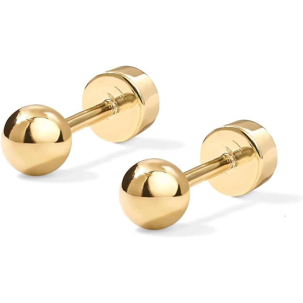 14K Gold Plated Solid Sterg Sier Posts Dainty Ball Flatback Cartilage Helix Piercing Jewelry - Small Screwbacks Stud Earrings for Women