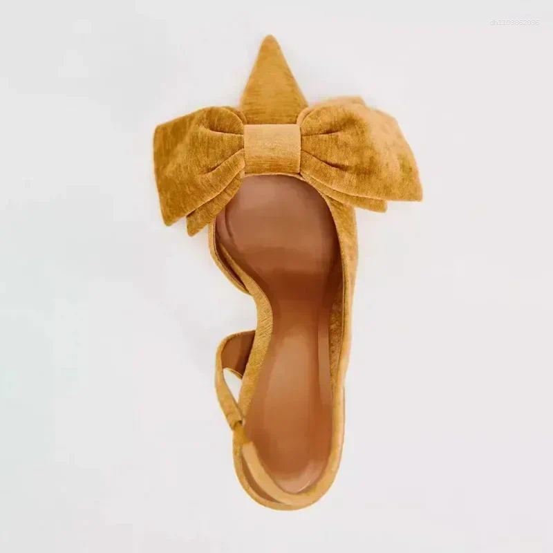 Dress Shoes Elegant Bow Decoration Back Strap Pointed Toe High Heels Hot Women Designer Veet Heeled New Sandals Pumps Party