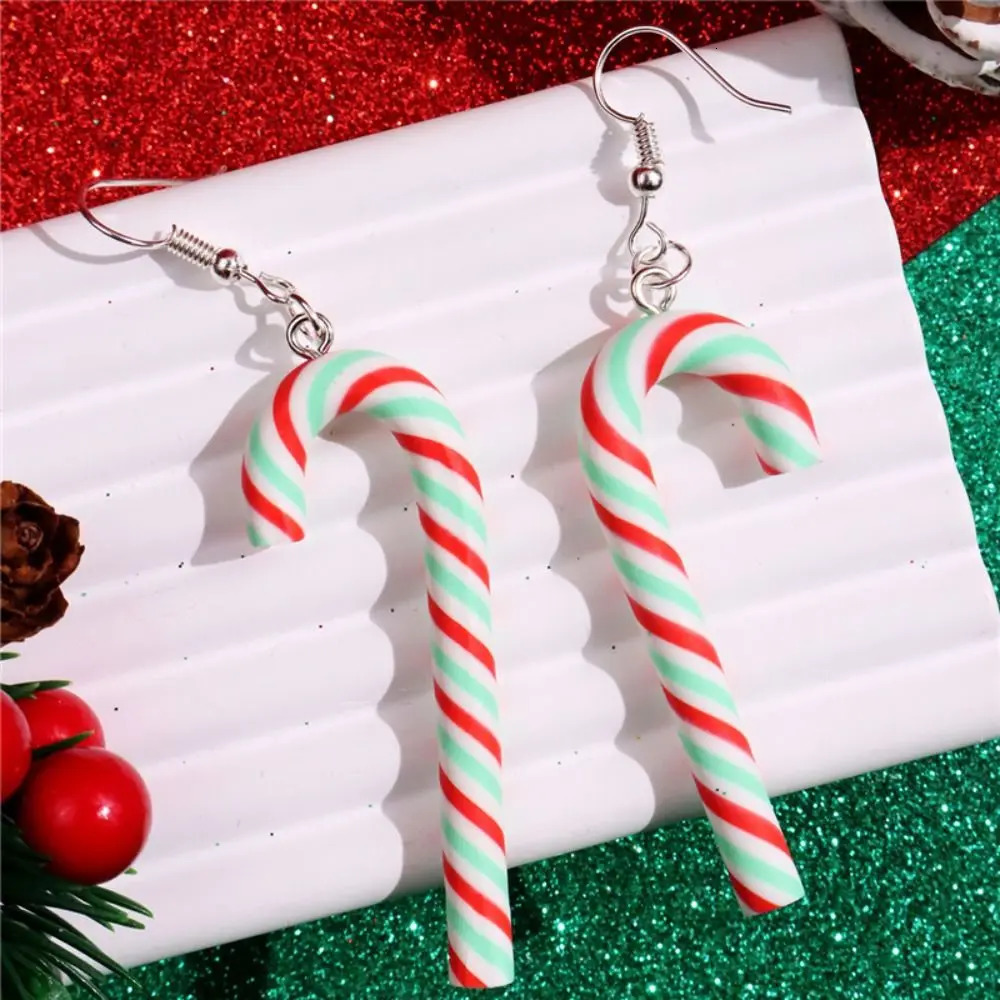 Colorful Stripes Christmas Earrings Santa Jewelly Candy Cane Christmas Pendant Earrings Simple Style Christmas Hook Earrings 251031