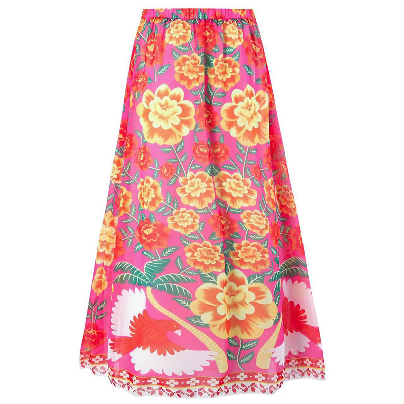 Bohemian style French fixed print fashion trend new jumpsuit wrapped skirt set swimsuit
