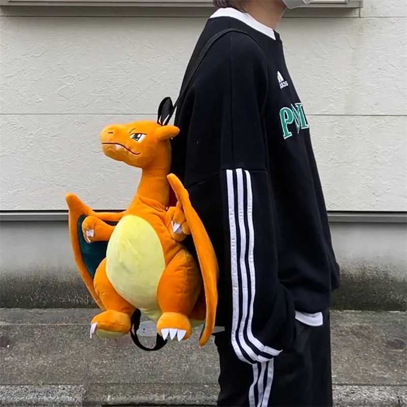 Cute Pocket Monsters Charizard Backpack Cute Kawaii Stuffed Anime Plush Bag Soft Japanese Style School Bag Role Playing Props Christmas Gift X250402