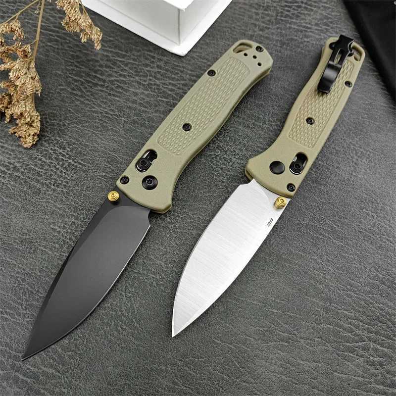 BM 535 Folding EDC Pocket Knife 440C Blade Khaki Nylon Fiber Optic Handle High Quality Camping Outdoor Survival Practical Knife ToolW250402
