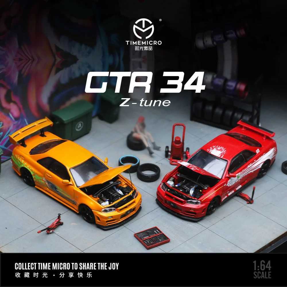 Time Mirco1 64 GTR34 Quick and Angry Red/Orange Paint Alloy Car Model for Gift Collection and Display X250402