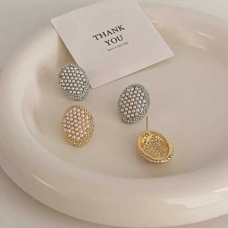 European And American Retro Golden Elegant Oval Pearl Earrings For Women Fashion Elegant Metal Jewelry Party Gifts Y250401