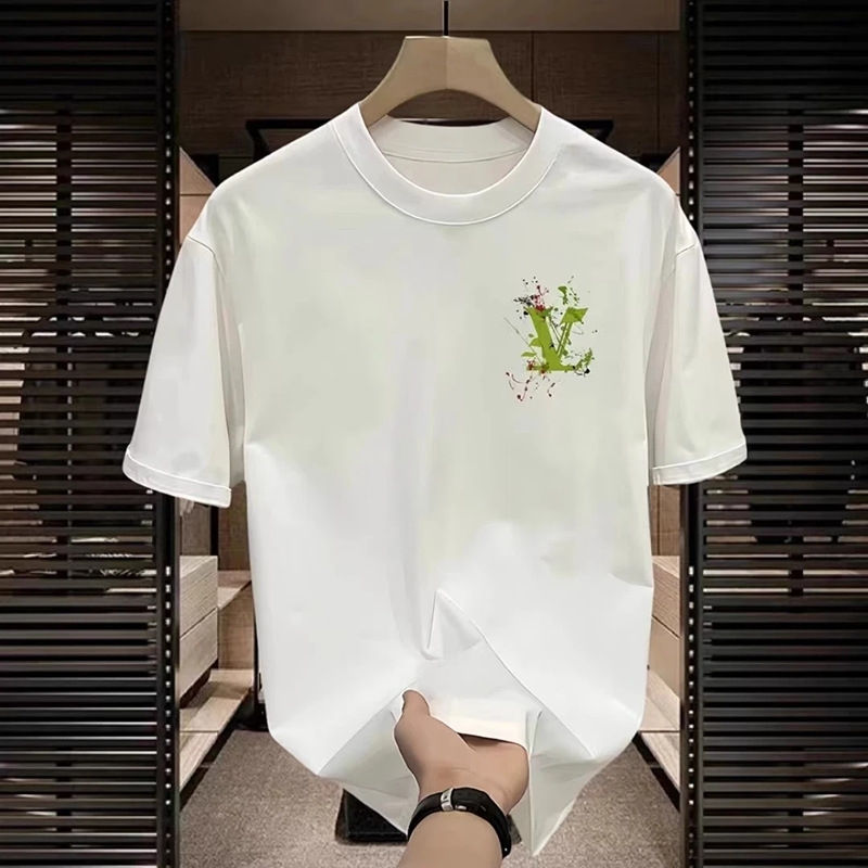 Designer short sleeve fashion pure cotton summer new men's printed T-shirt Trend casual round neck T-shirt men plus size black white