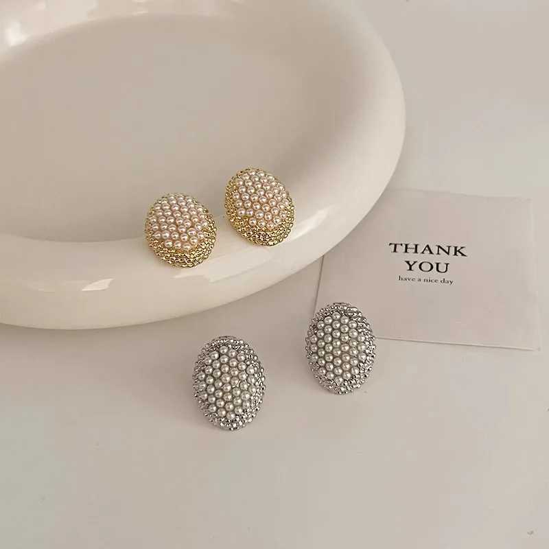 European And American Retro Golden Elegant Oval Pearl Earrings For Women Fashion Elegant Metal Jewelry Party Gifts Y250401