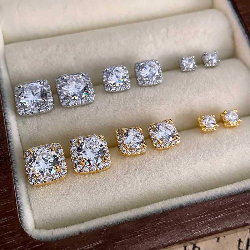 Light Luxury Elegant Simple One Card Three Pair Square Geometric Stud Earrings For Women Fashion Simple Crystal Jewelry Gifts Y250401