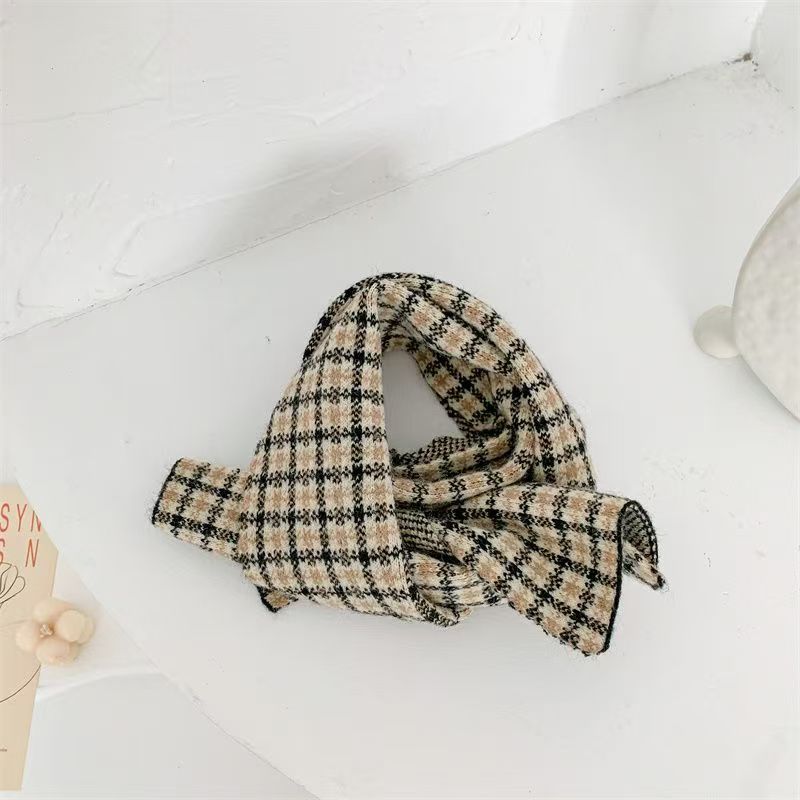 T402 Winter warm wool knitted colorful plaid scarf sweet and cute