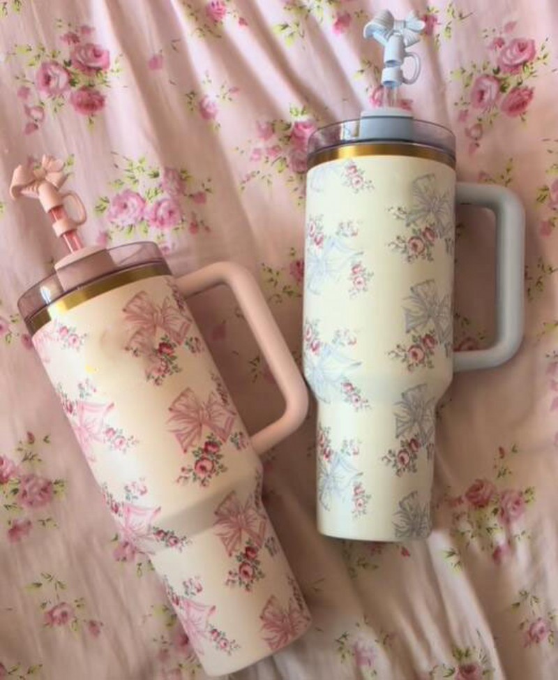Black Chroma 40oz Stainless Steel Tumblers Cups with Silicone handle Lid And Straw Travel Car mugs Keep Drinking Cold Water Bottles Winter Pink